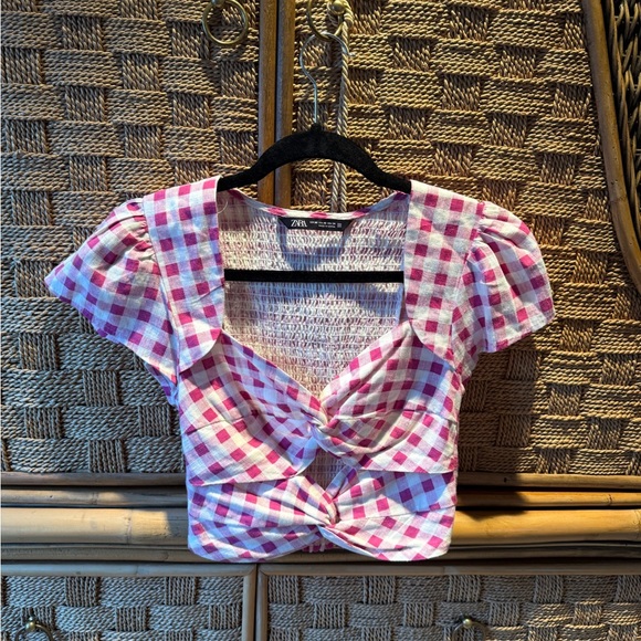 Zara Pink and White Checkered Blouse - Picture 2 of 4